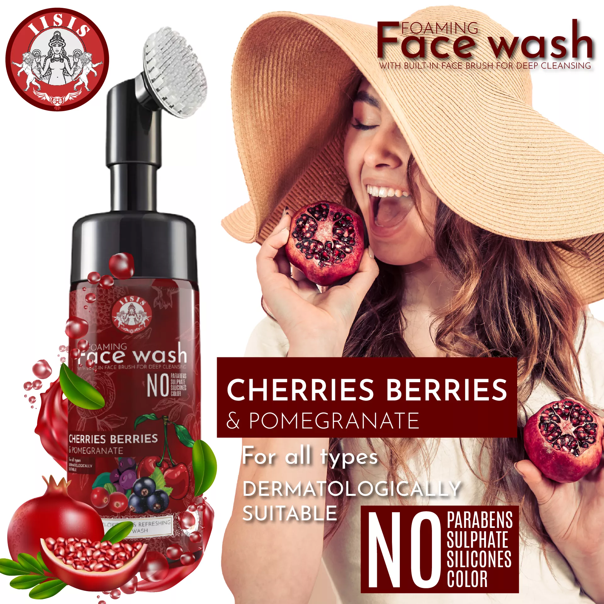 Cherries Berries & Pomegranate Foaming Face Wash With Built-In Face Brush (150ml)